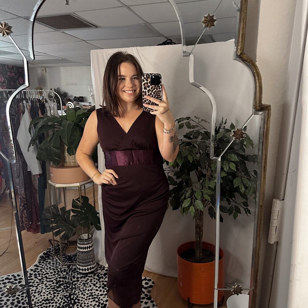 Y2k Ruby Rox V-Neck Fitted Midi Sheath Dress Burgundy XL